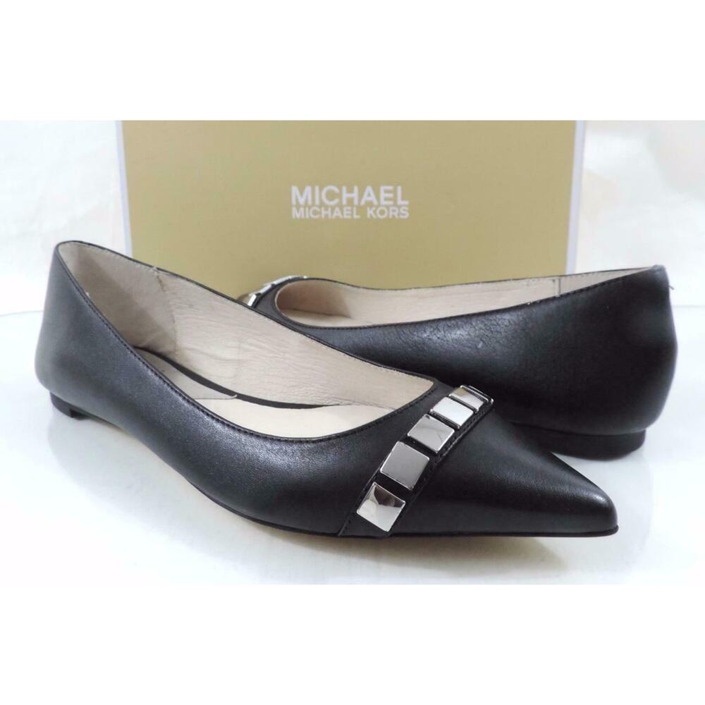 Michael Kors Size 5.5 Ballet Flat Shoes Studded Leather Black - Picture 3 of 8